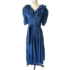 SNIDEL Midi Denim Dress Blue Size 1 Small Ruffles Western